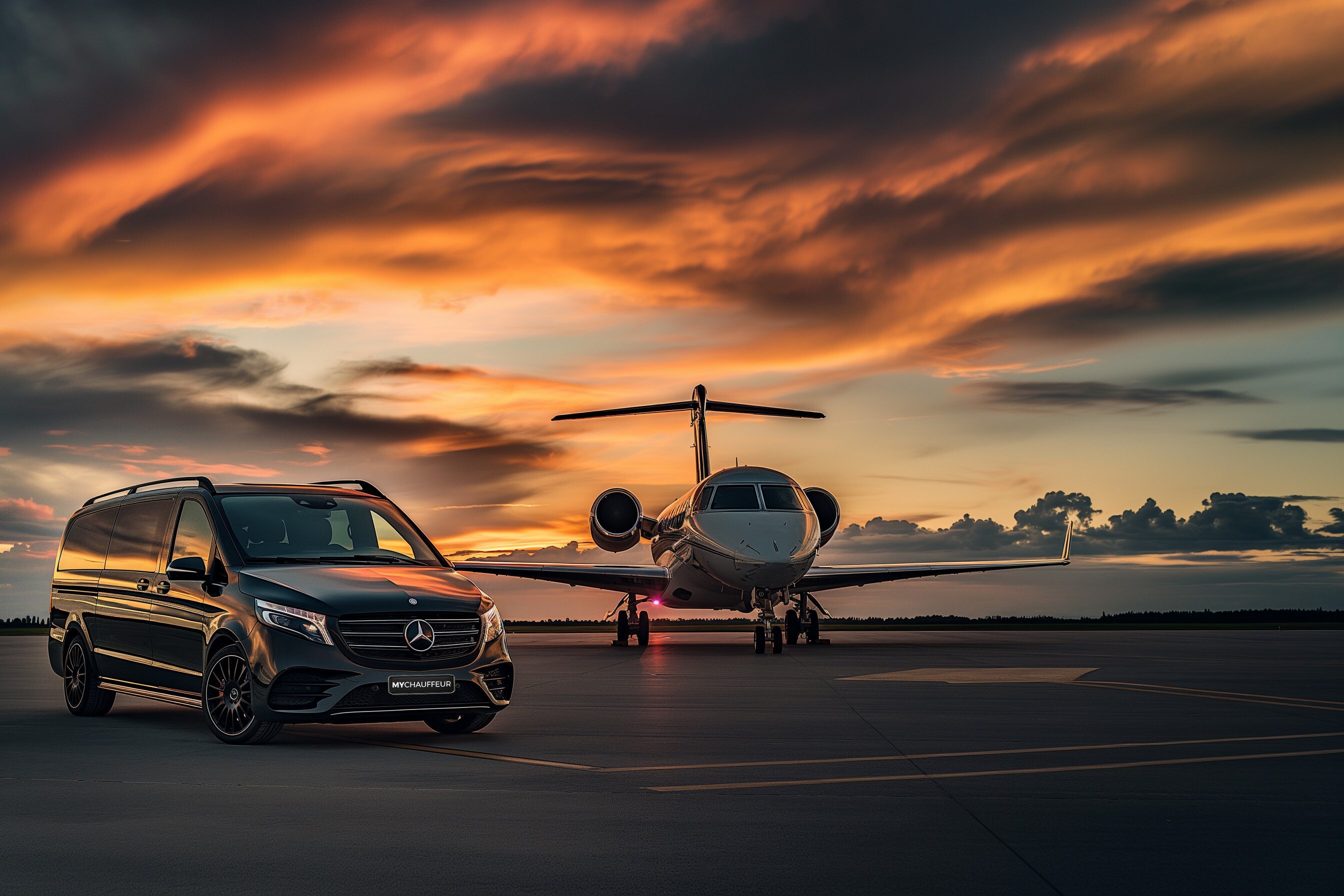 Mercedes Van steht am Flughafen für ein Airport Transfer in Köln bereit